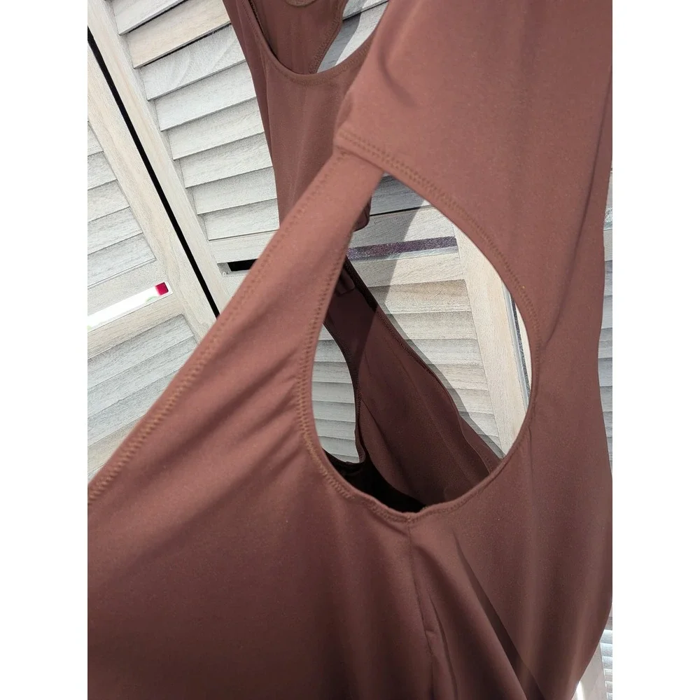 SKIMS‎ Recycled Swim Cut Out Tank Dress Cocoa Brown Mini Dress 4X